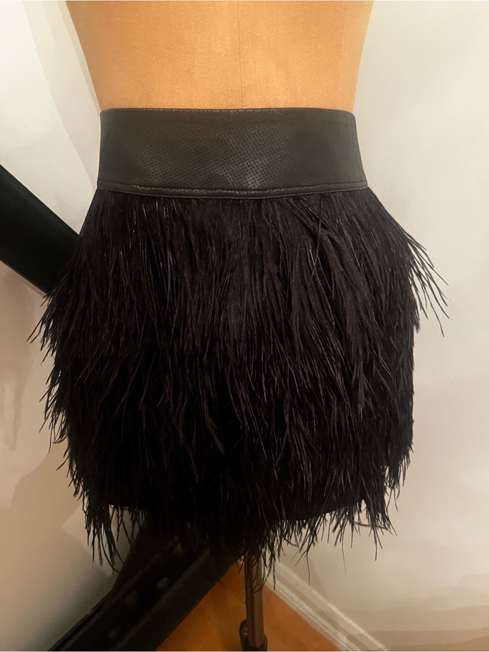 Robert Rodriguez Black ostrich Feather Fringe Mini Skirt